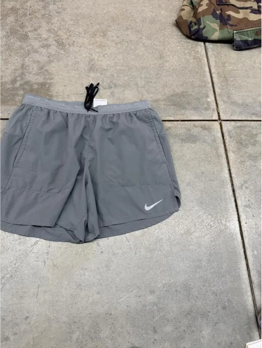 vintage nike running dri fit grey small swoosh gym shorts size medium